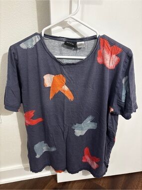 Paul Smith Navy Short Sleeve Tee with Multicolor Paint Motif